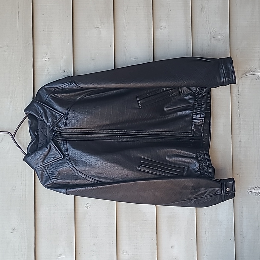 Mens Black 100% Leather Bomber Jacket Coat Size Xl